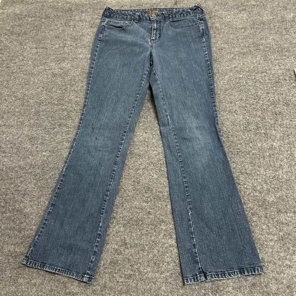 St. Johns Bay Jeans Womens Size 12 Blue Bootcut Classic Denim Medium Wash Stains